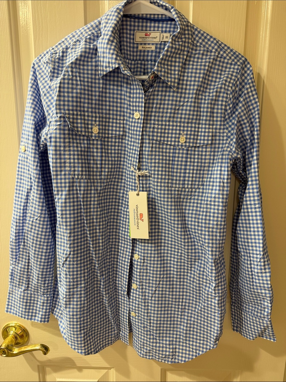 NWT Women's 00 Vineyard Vines Blue and White Gingham Button-Down Shirt